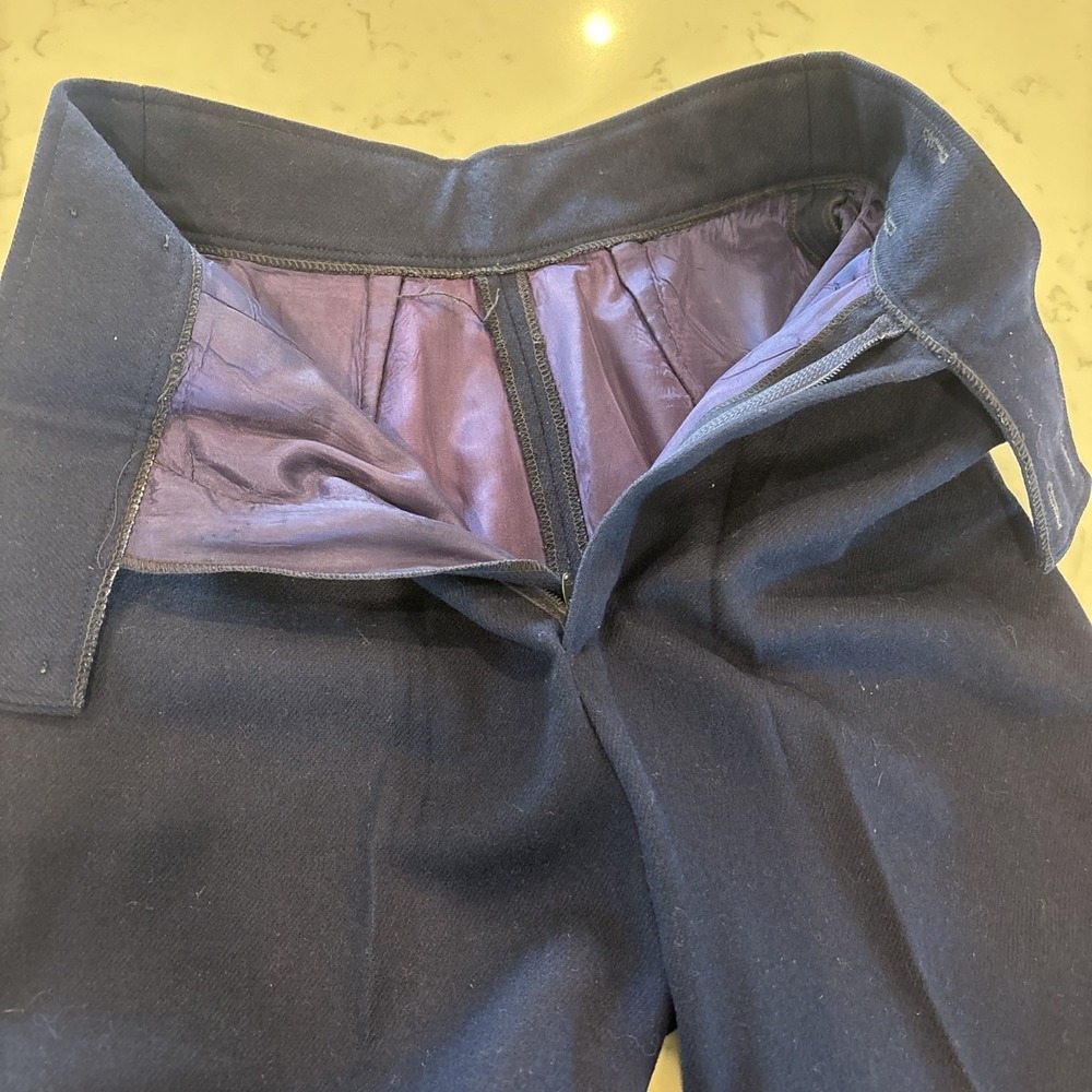 VTG 1960s 70s High Waisted Pleated Lined Wool Pants Women Size 2 26" Waist Navy - Picture 11 of 14